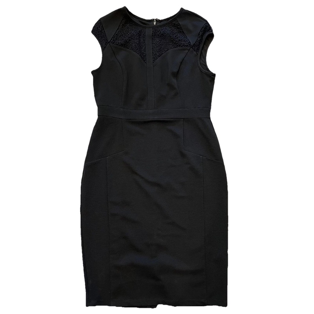 Adrianna‎ Papell Dress Womens 10 Black Lace holiday Ribbed Sheath Dark Romantic
